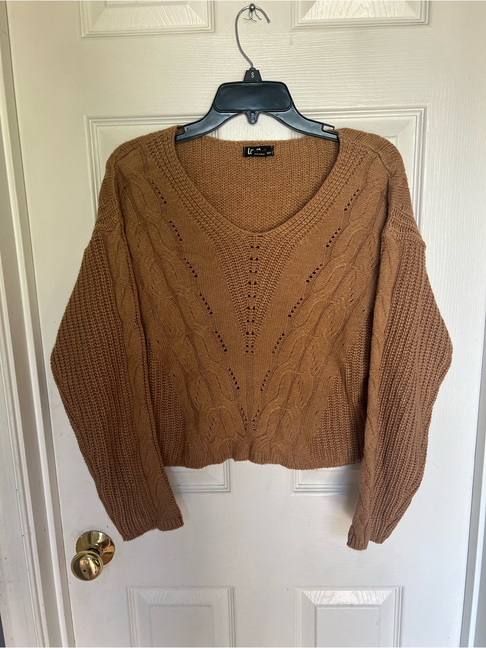 LC Lauren Conrad Caramel Cable V‑Neck Sweater